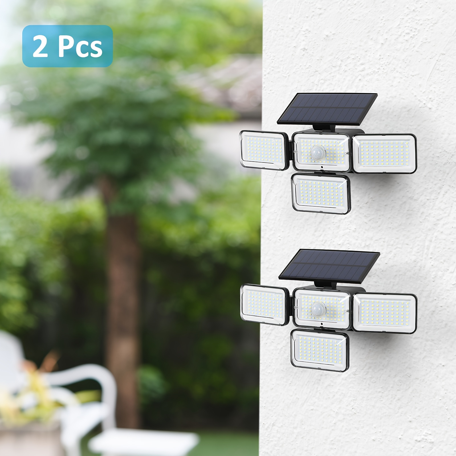 

2 Piece Solar Outdoor Light, Solar Street Light, Courtyard Lighting, 288led, 4 Headlights With Remote Control, Foldable, Adjustable In 4 Modes, Human Body Sensing Light