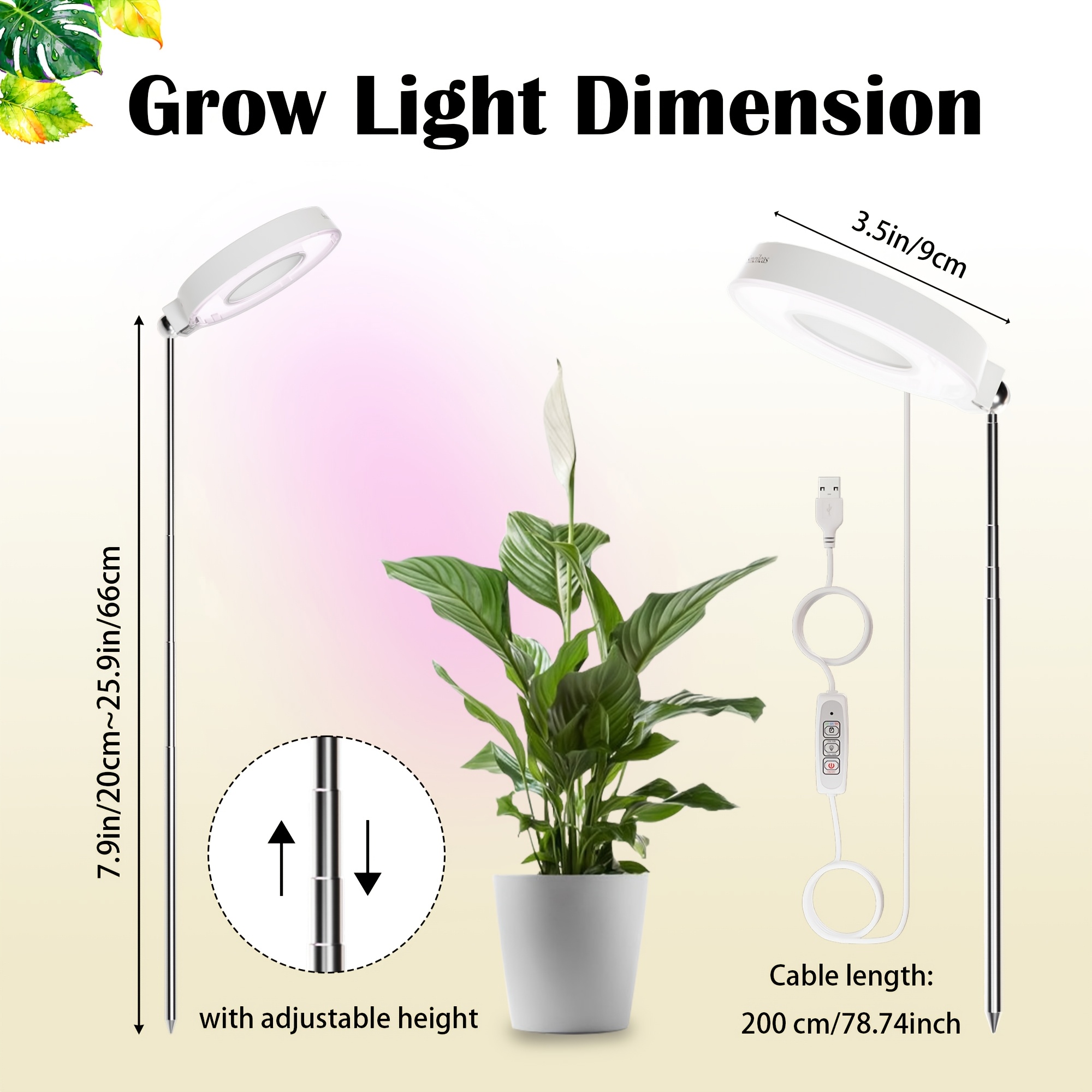 TEMU 3pcs , Dimmable & Height Adjustable, Magnetic 360° Rotation With Timer, Solve Sunlight Deficiency, Ideal For Home Garden Herbs Succulents