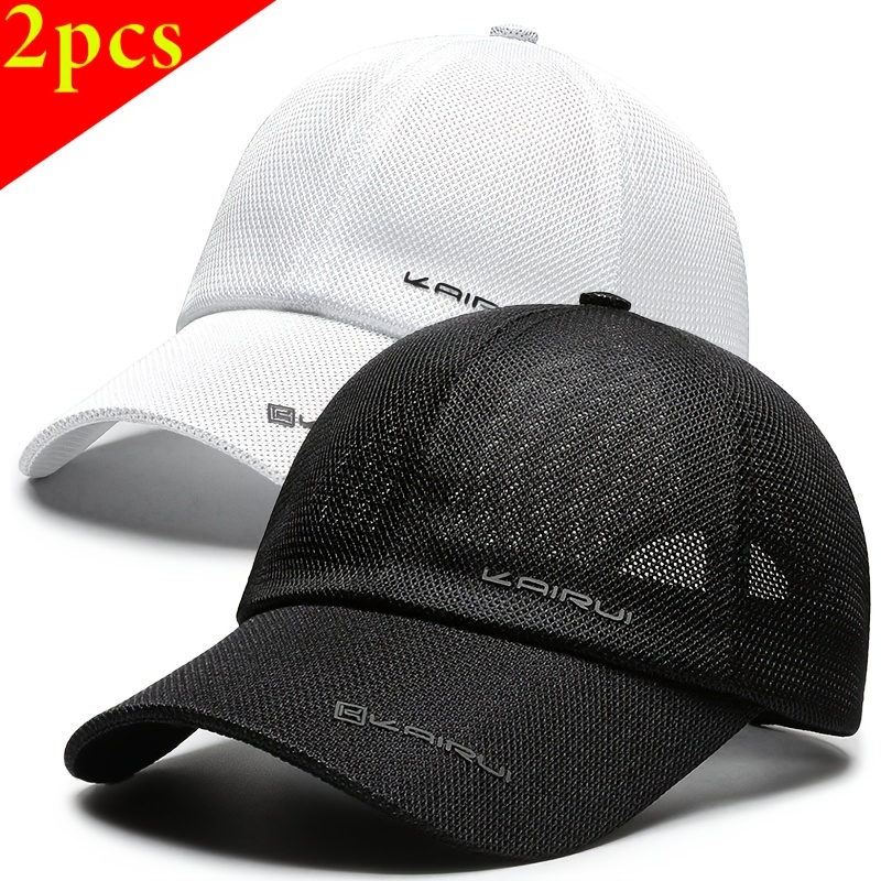 Image of 2pcs Spring Summer Thin Quick-dry Lightweight Breathable Letter Mesh Duckbill Cap, Youth Middle-aged Men Women Adjustable Outdoor Riding Casual Climbing Baseball Cap, Trucker Hat
