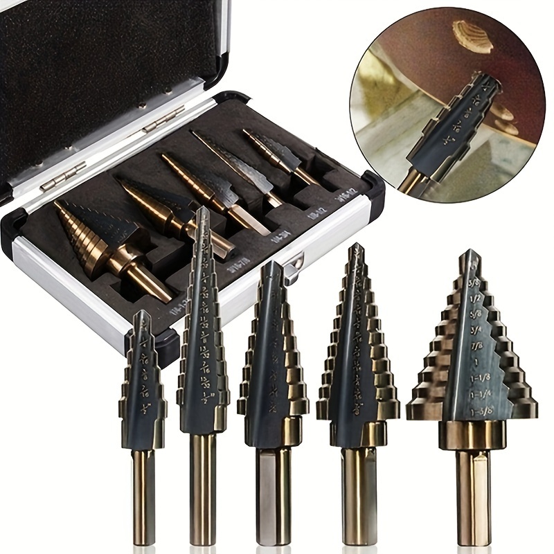 

Set Of 3 Step Drill Bits: 3/16-17/18, 4-12, 4, Copper Alloy, For Metalworking And Drills