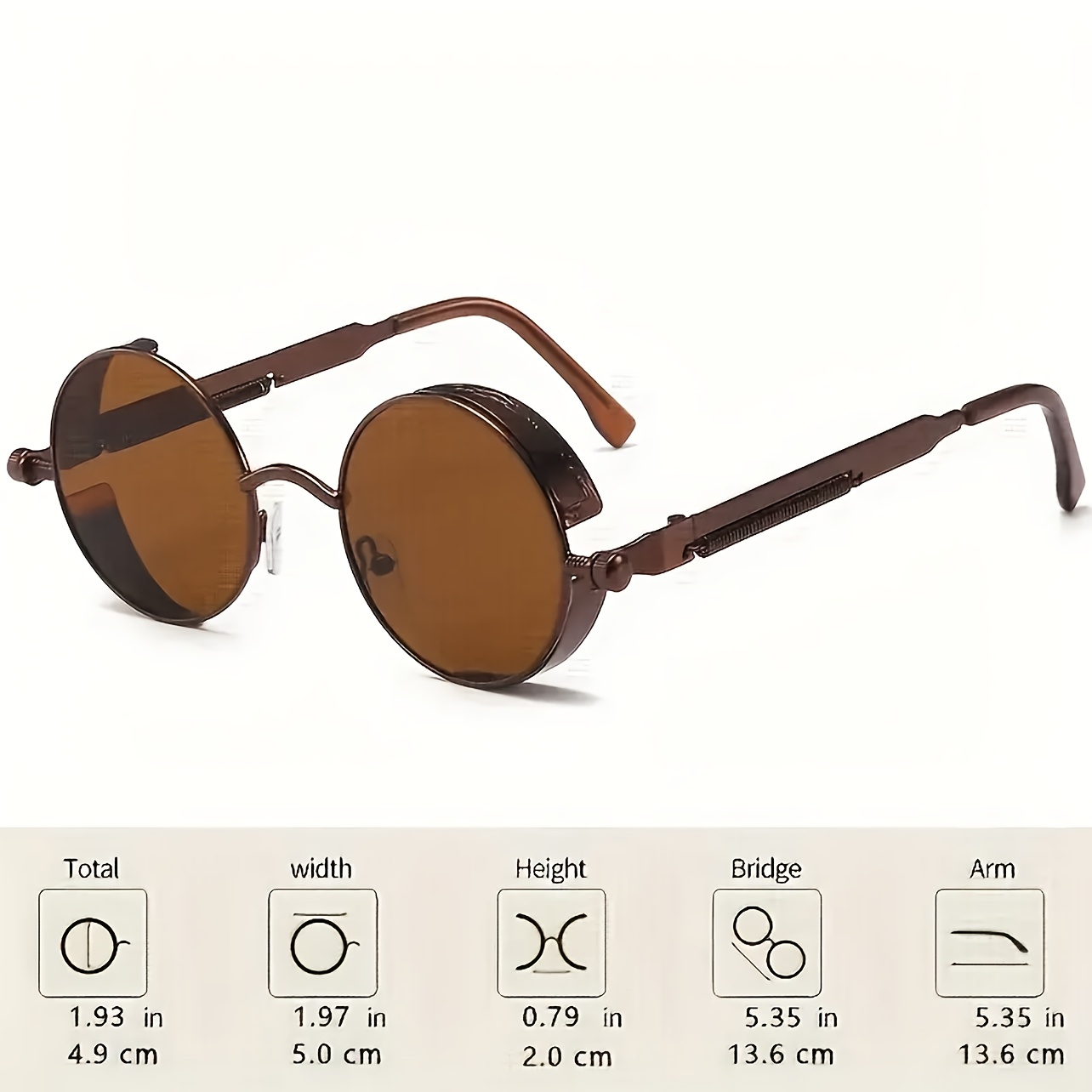 复古圆形时尚眼镜，金属框架带弹簧铰链，pc镜面镜片，男女通用，适合远足旅行 露营的装饰性眼镜 详情 3