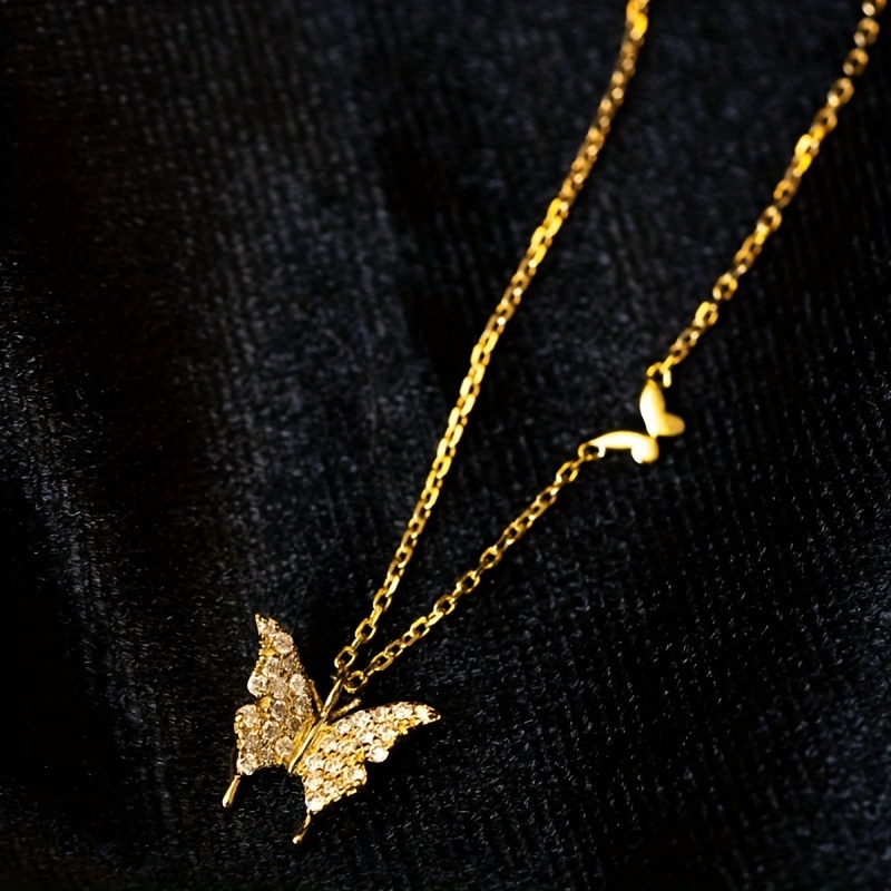 elegant luxurious butterfly pendant necklace for women shining zircon inlay charm casual wear jewelry perfect party gifts for women 0