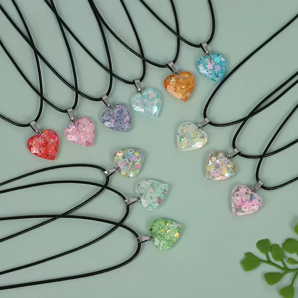 12pcs Natural Fluorescent Resin Pendant Heart Shaped for Jewelry Making