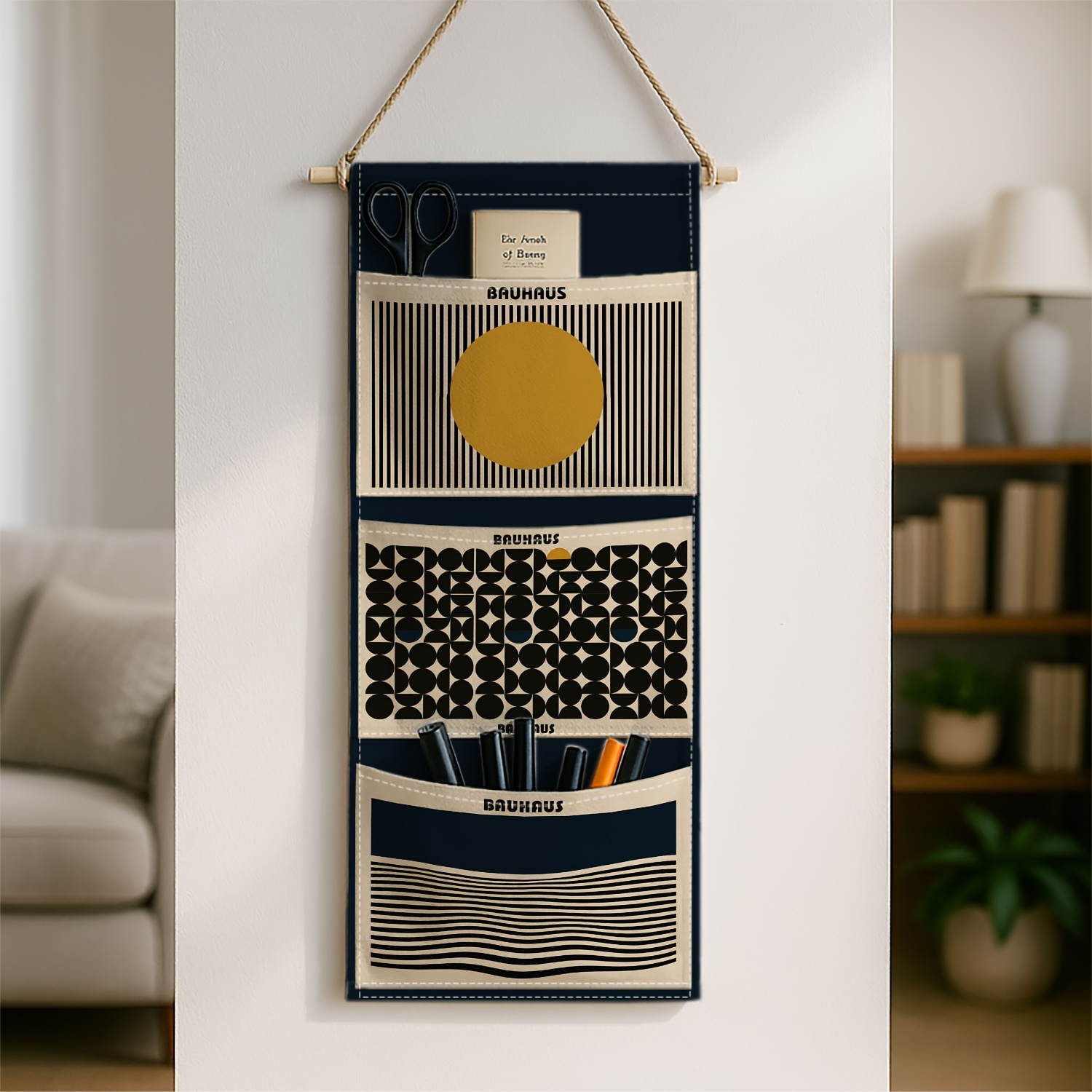 TEMU 1 pieza Bolsa de almacenamiento de pared colgante minimalista con moderno solar negra y dorada - , adecuada para , cocinas, bolsa de estante