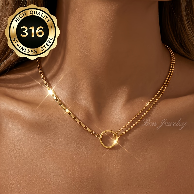 TEMU Collier pendentif à chaîne simple/double, mode haut de gamme européenne et américaine, avec cercles géométriques épissés, multifonctionnel,