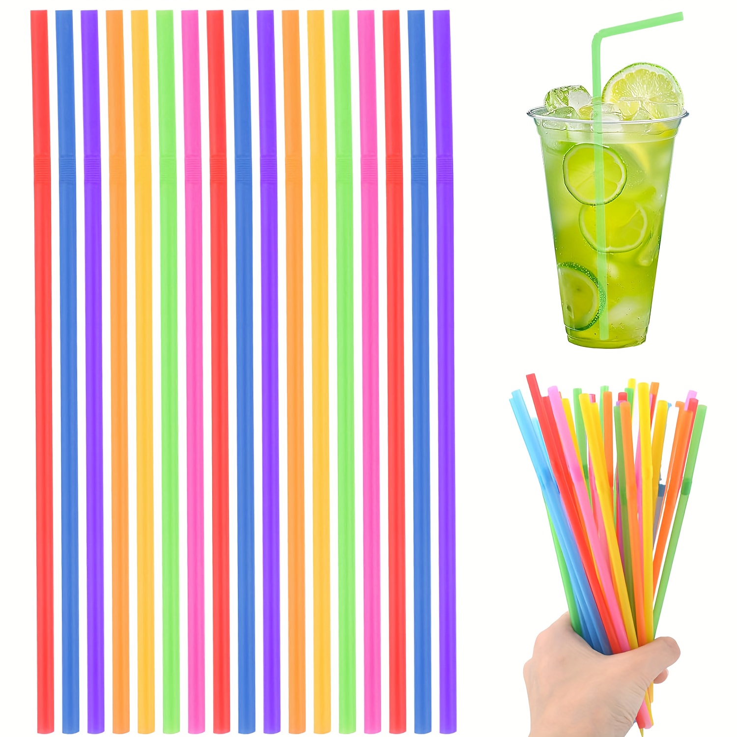 24 Stück Wiederverwendbare Plastik-Strohhalme – Bunt, Mit Reinigungsbürste, Für Smoothies, Cocktails & Heißgetränke