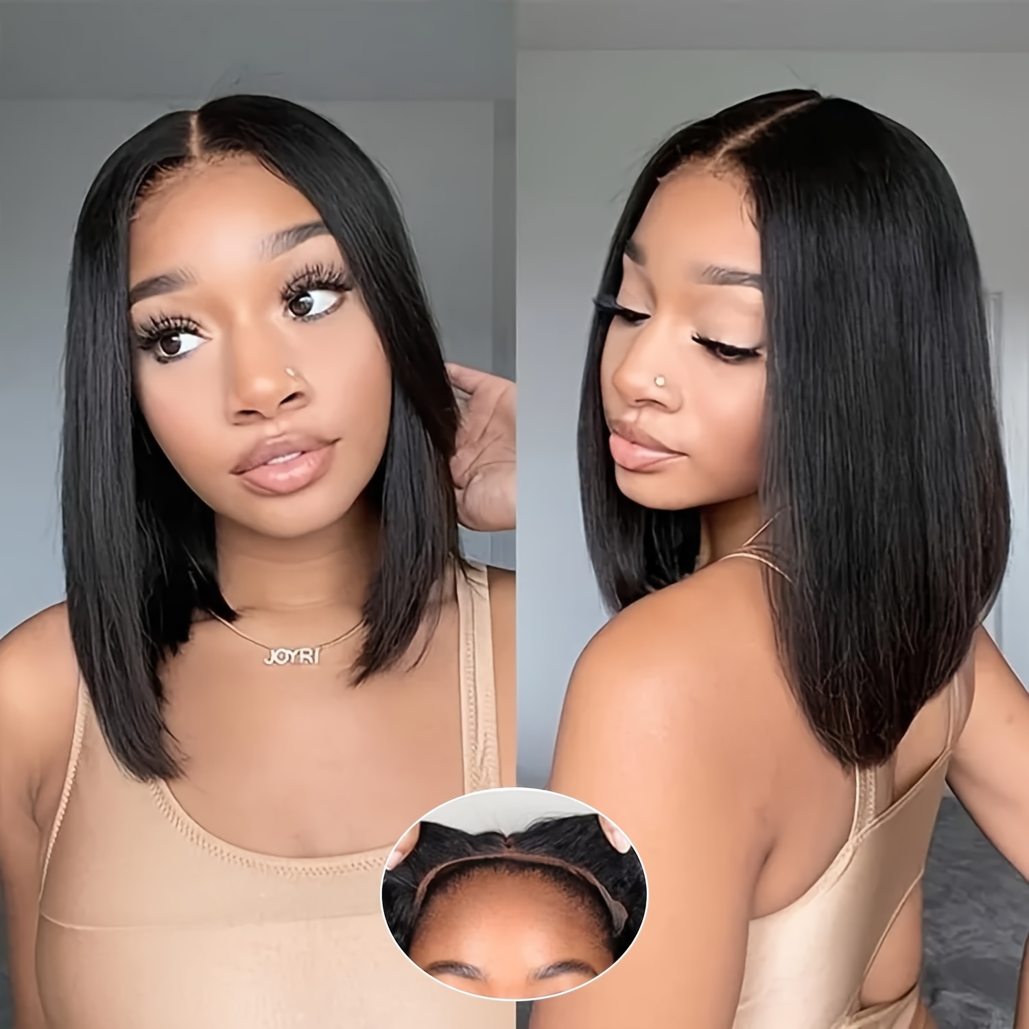 

Glueless Wigs Short Bob Human Hair Wigs 180 Density 4x4 Transparent Lace Closure Bob Wig