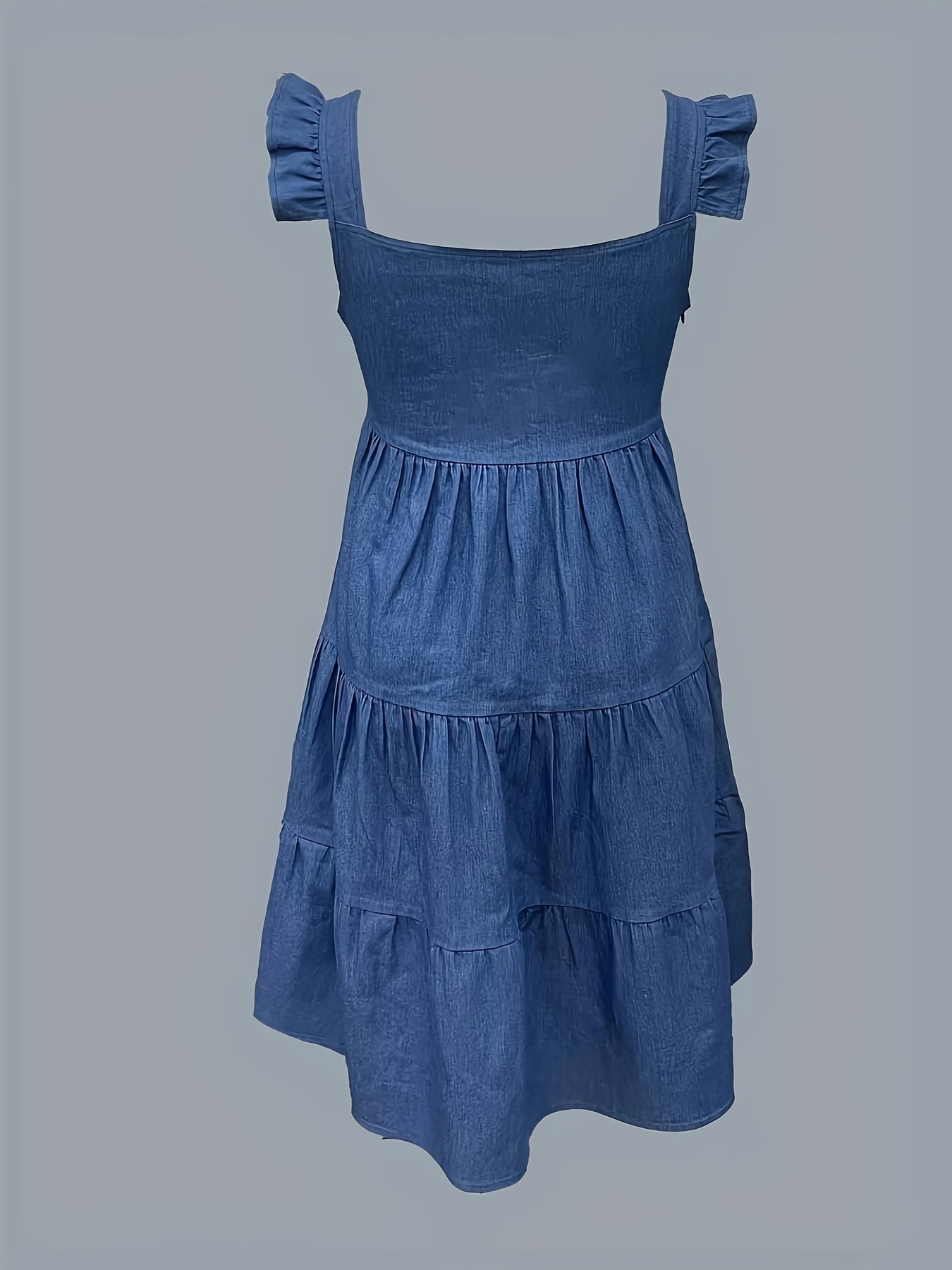 european style denim ruffle shoulder layered dress an ideal - Temu Germany