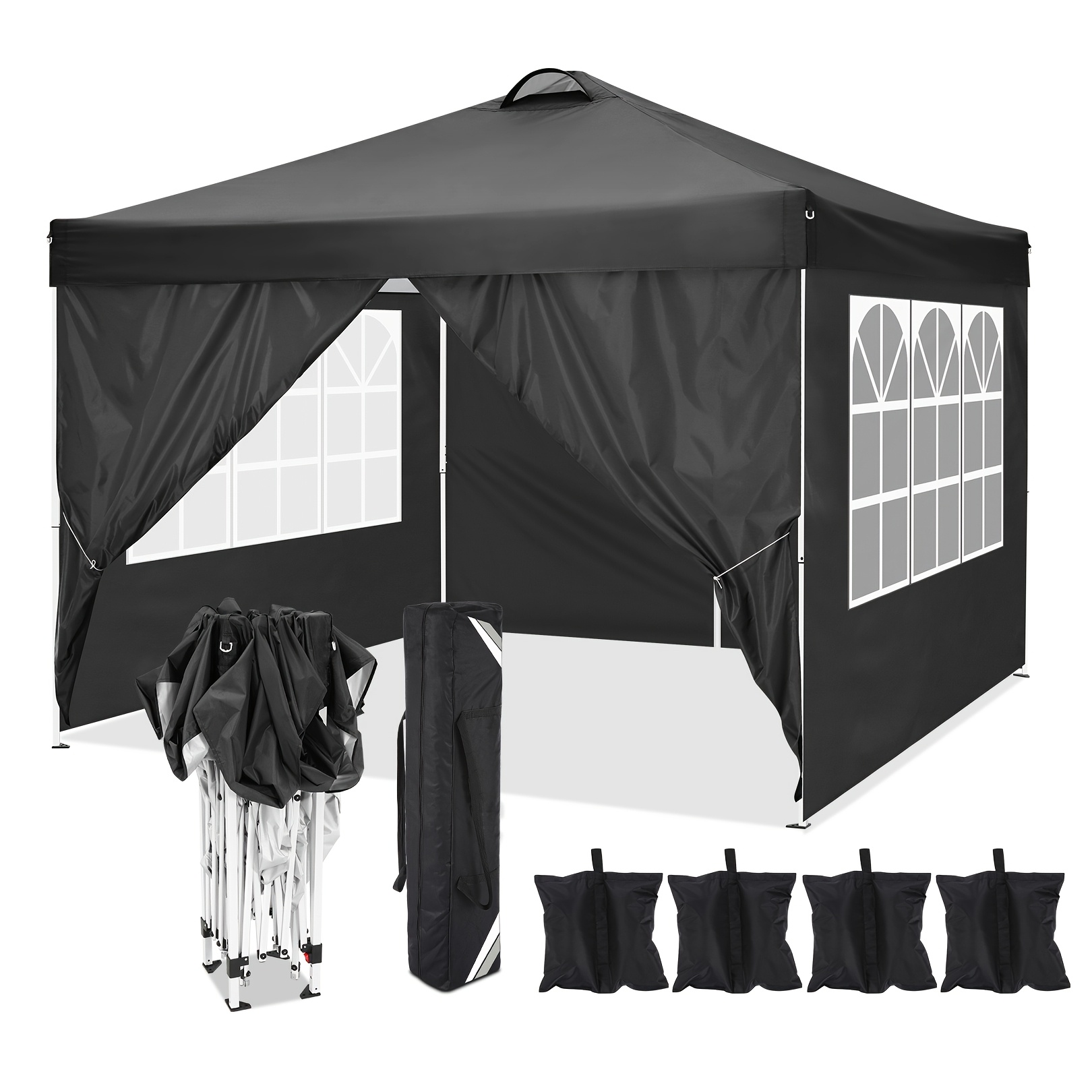 3x3m Pop Up Canopy Tent Set With 4 & Carry Bag, Adjustable Height Party Gazebo Shelter For Market Outdoor Events Wedding Beach Garden Camping