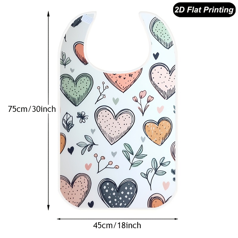 TEMU 1pc Stylish Convenient Bib, Pastel Heart Doodle Botanical Sketches Pattern, Designed For Adult Dining It Effectively Prevents Food And Is