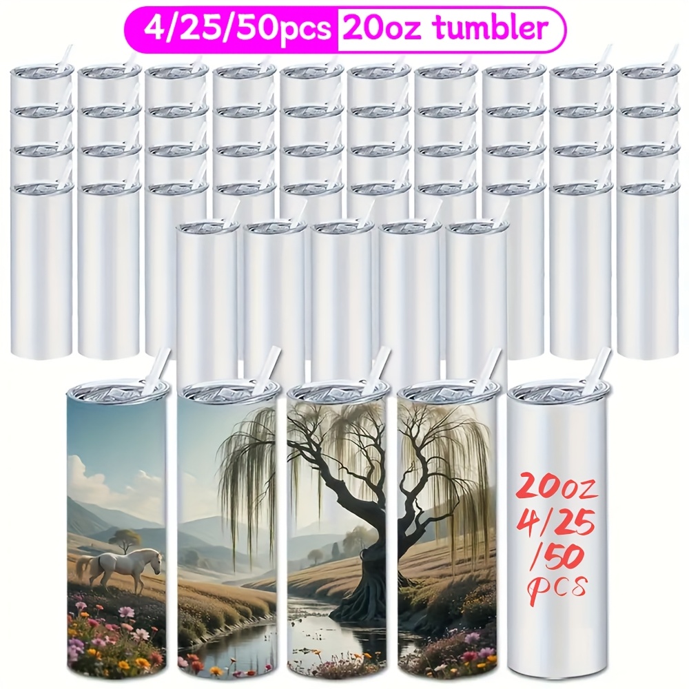 

4/25/50pcs Insulation Tumblers - Premium Double Wall Stainless Steel Vacuum Insulation, 20oz Capacity, Sublimation Printing, Portable With Plastic Straws - For Hot And Cold Drinks Best Gifts