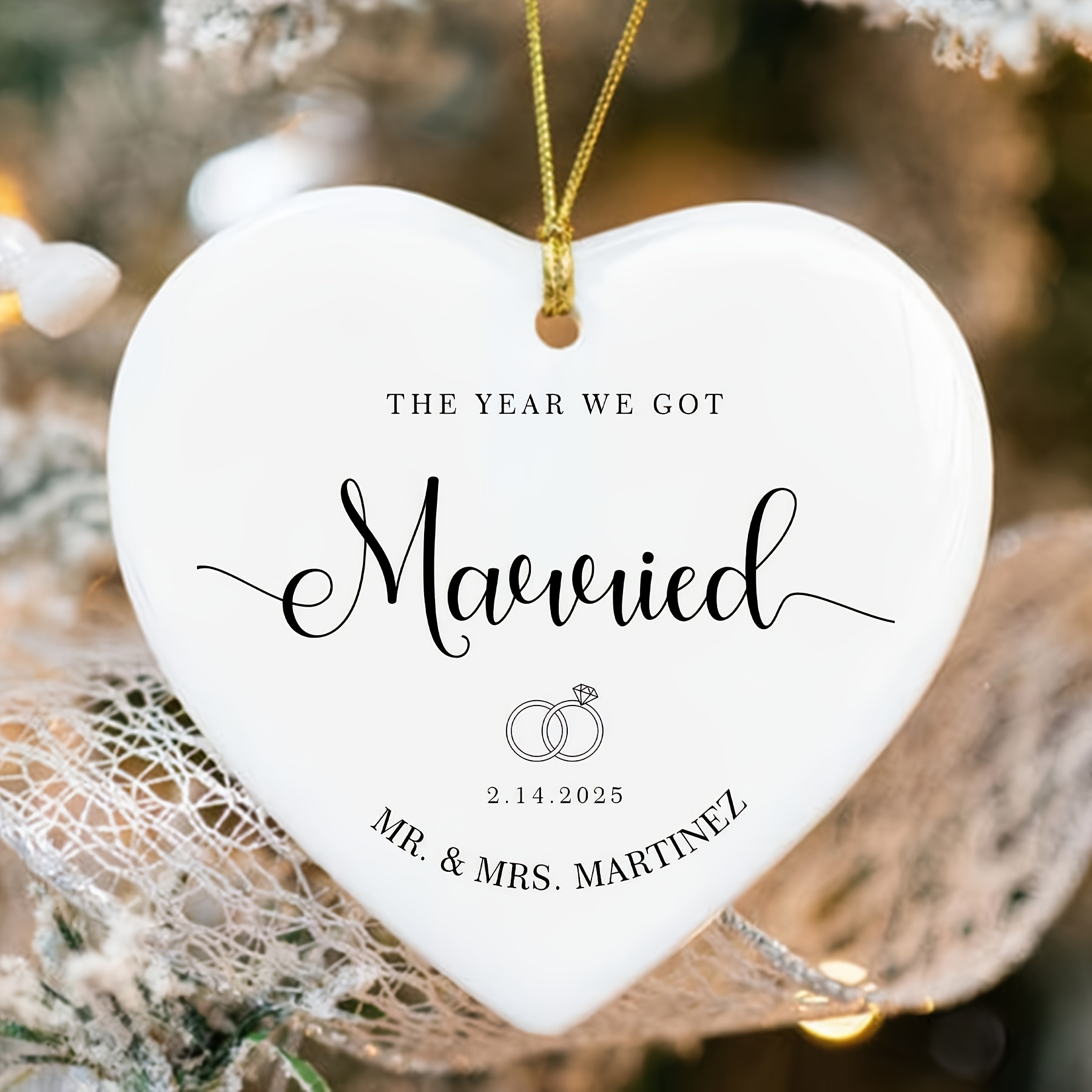 TEMU Personalized "the Year We Got Married" Acrylic Ornament - Custom Name And Date, Heart-shaped Ring Design, Couple's Valentine's Gift, Home Decor