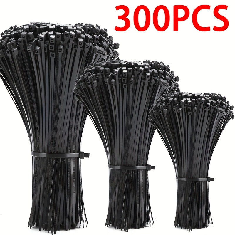 Image of 300pcs 4/6/8 Inch White Black Nylon Cable Ties, Self-locking Adjustable Fastening Straps, Zippered Ties For Securing And Bundling Zip Ties
