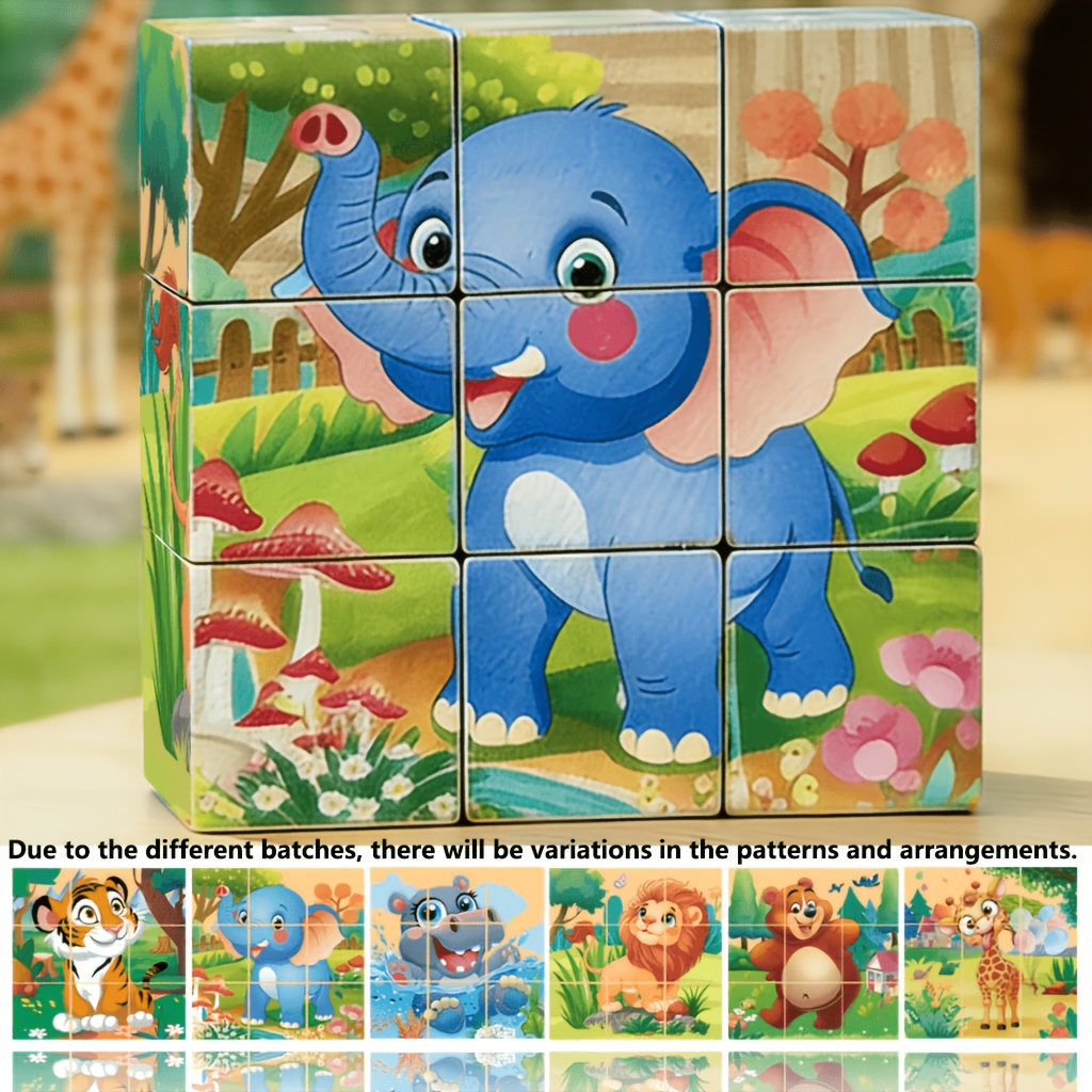High-end Designed Wooden Three-dimensional Jigsaw Puzzle Toy, With 6 Sides Featuring Cartoon Patterns, Stimulating Thinking