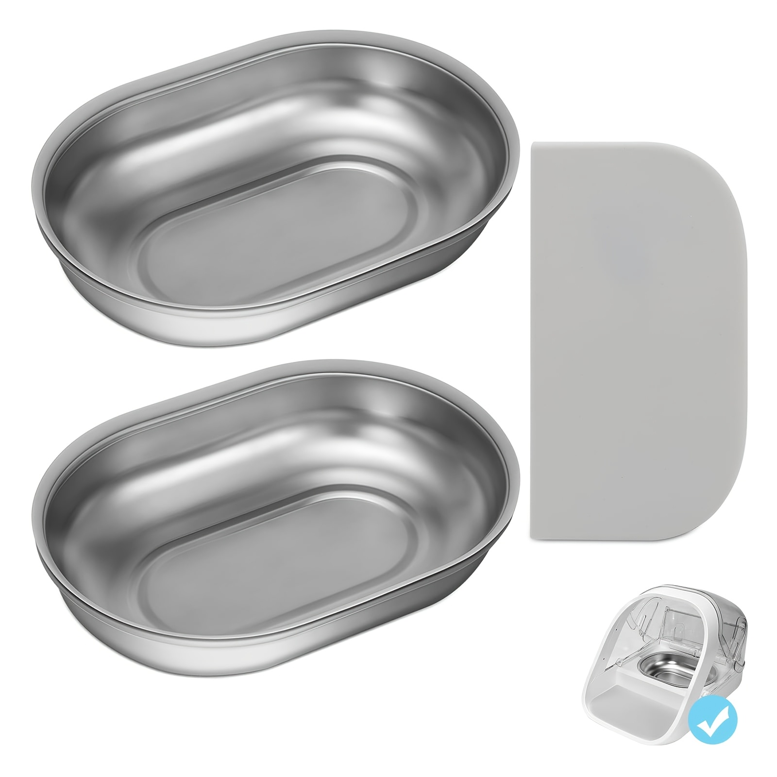 TEMU Stainless Steel Bowl For Cat Pet Feeder,easy To Clean, 2pcs+1 Grey Mat.