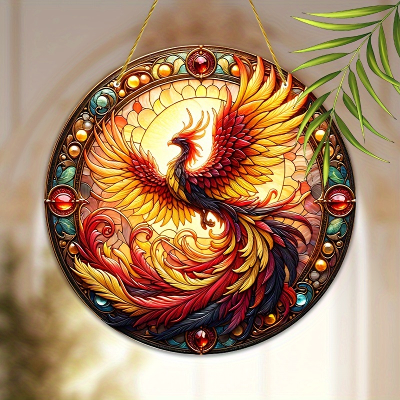 

Phoenix Suncatcher 8-inch - Stained Glass Window Hanging Decoration For Home & Garden, Housewarming Gift, Vibrant Animal-themed Artistic Decor For Living Room, Bedroom, Patio – Ideal For Friends