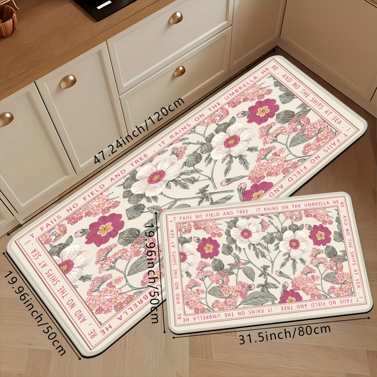 TEMU 1pc/2pcs Creative Nordic Floral Element Pattern Print High- Kitchen Mat, Foldable, Easy To Clean, Absorbent, Non-slip Decorative Floor Mat,