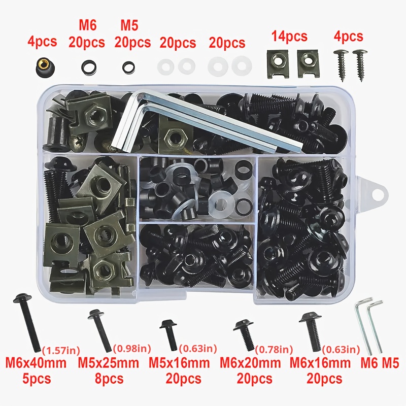 TEMU Kit de para Carrocería de Motocicleta Universal, 177 piezas, M5 M6 para HONDA, BMW, Kawasaki, , Cruiser, Moto Deportiva, Scooter y