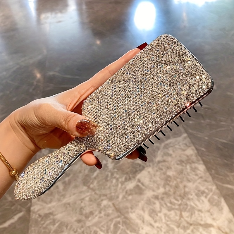E-shop Funkelnder Strass-Luftpolster-Haarbürste - Antistatisch, Kopfhaut-Massagekamm für Glatte Haare, Glitzerndes Bling-Design, für Alle Haartypen,