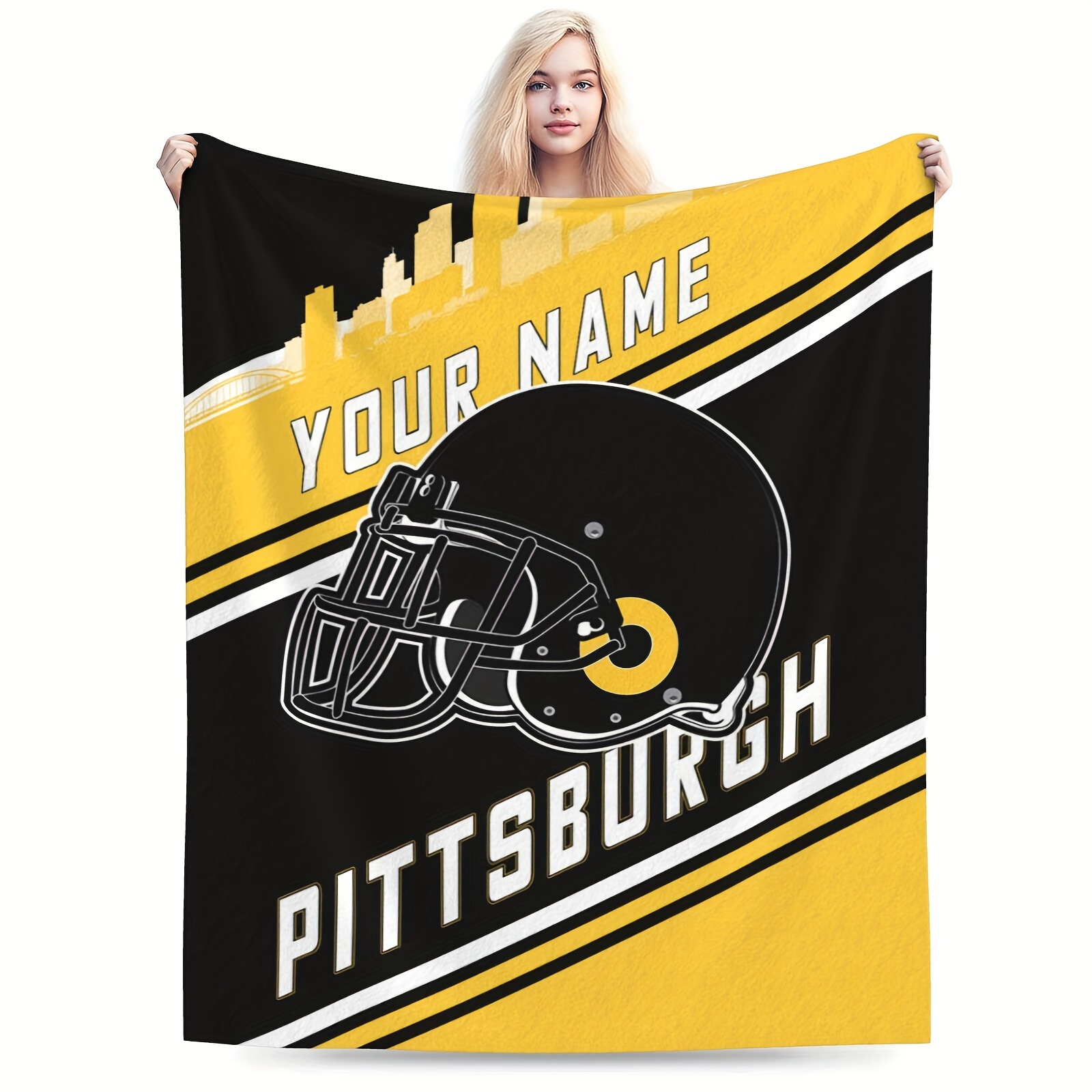 

Customizable Pittsburgh Football Blanket - Personalized Name Text, Soft Fleece Throw For Couch & Bed, Perfect Gift For Sports Fans