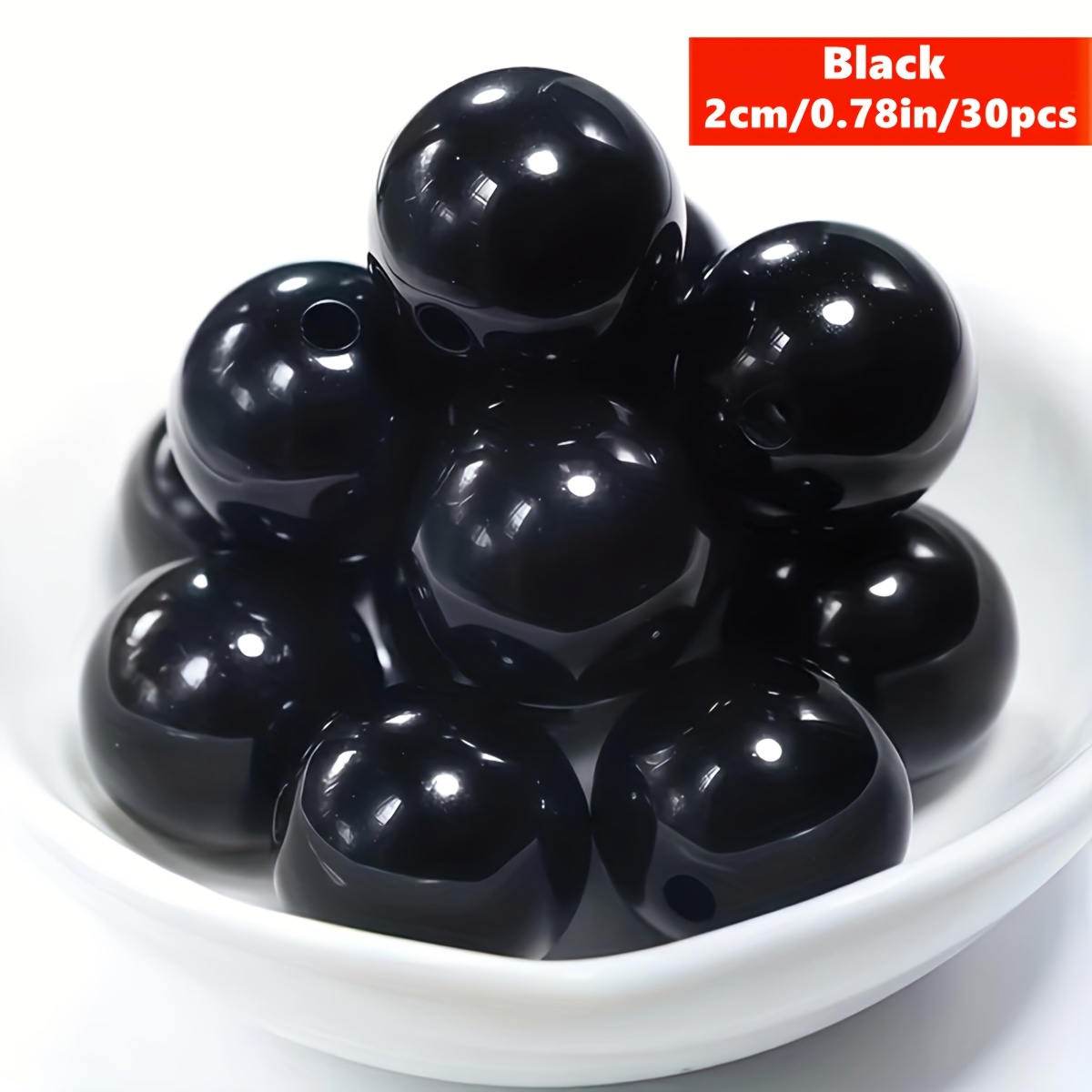 TEMU Lot de 30 perles acryliques noires de 20 mm pour la fabrication de bijoux, bracelets, , perles décoratives d'appoint - Assortiment de perles en