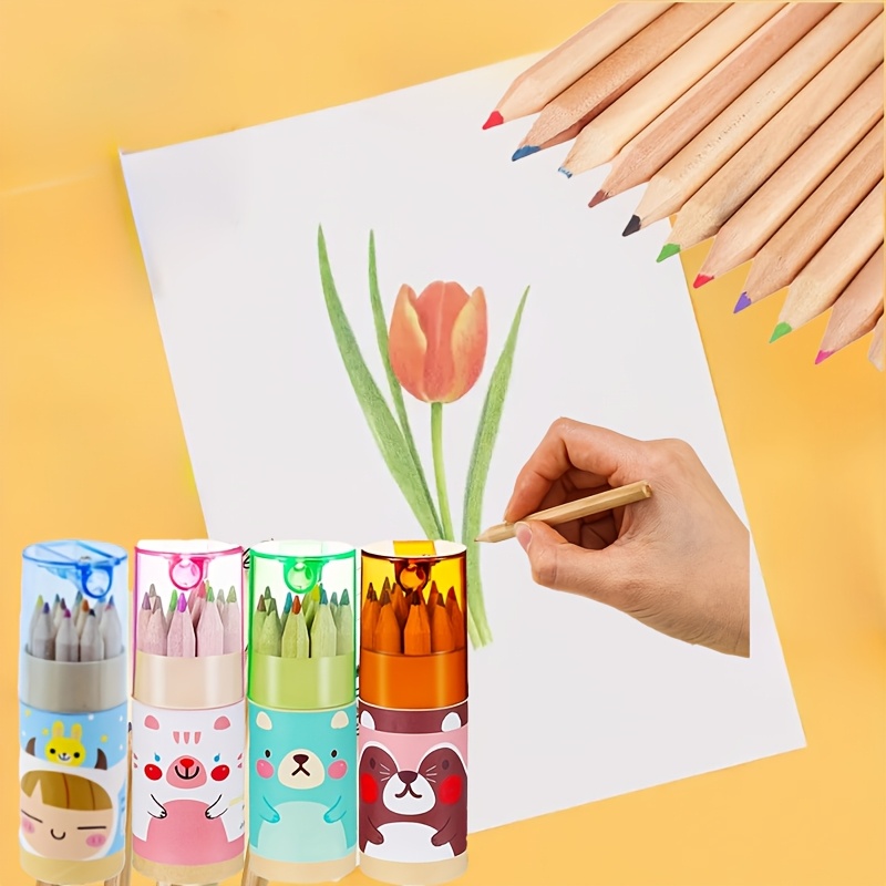 Pack De 16 Mini Crayons De Couleur Avec Taille-Crayon - Tube Portable Pour Enfants Artistes