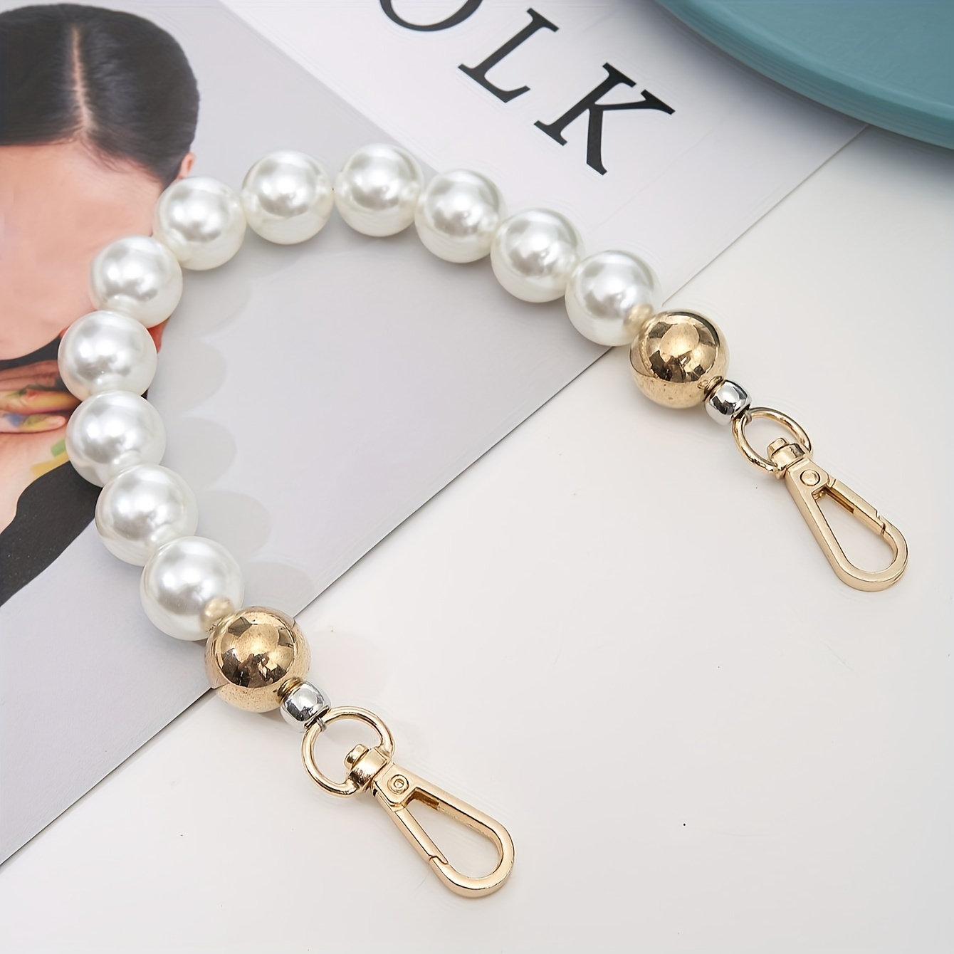 

Elegant Faux Pearls Beaded Handle Chain, Plastic Dinner Bag Hand Chain, Perfect Temperament Bag Accessories