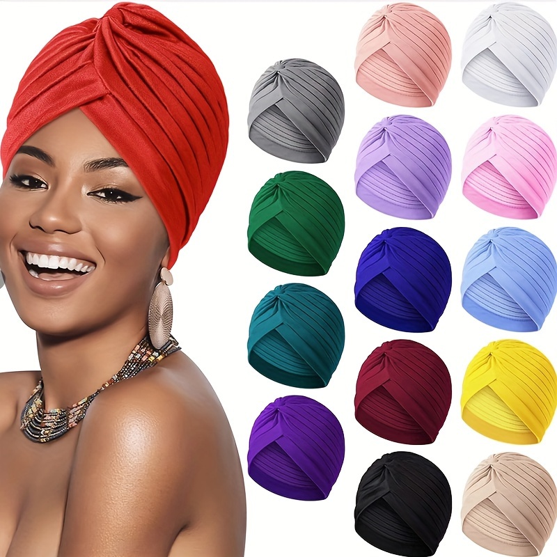 

15 Pcs Turbans Pleated Head Scarf For Women Pre Tied Twisted Head Wraps For Women Multicolored Hair Wraps Beanie Hat For Women Girl