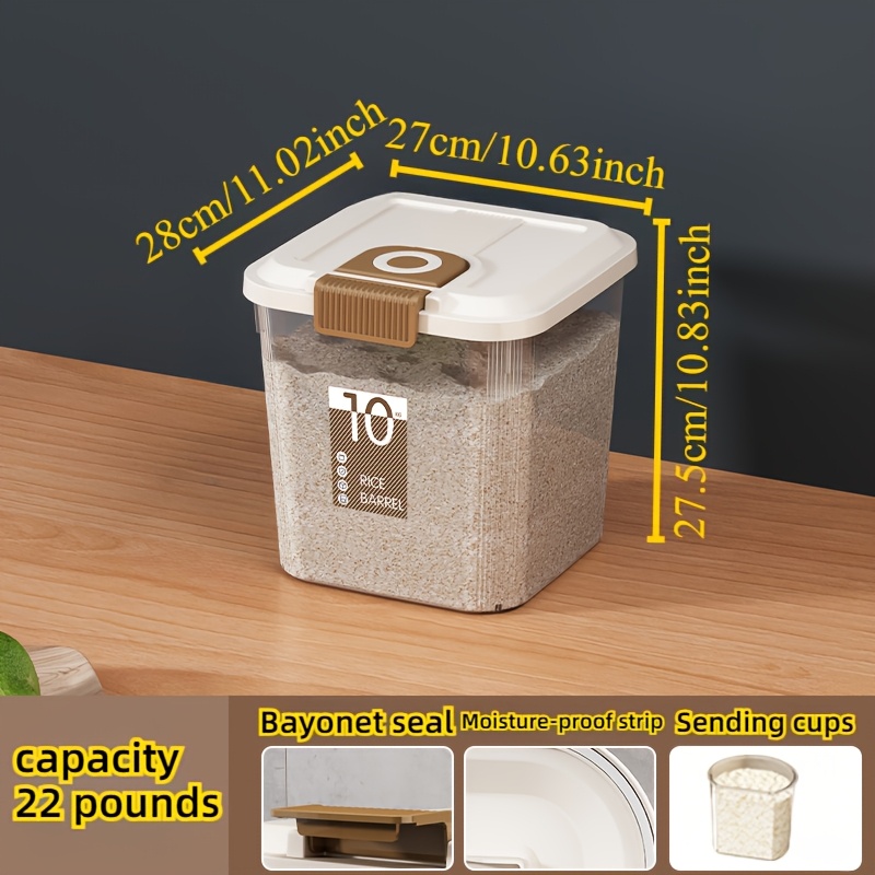 TEMU 1pc Plastic , 15l , Moisture & Pest , Pantry Organizer Wheels, Includes Measuring Cup, For , Grains, Flour, , Use