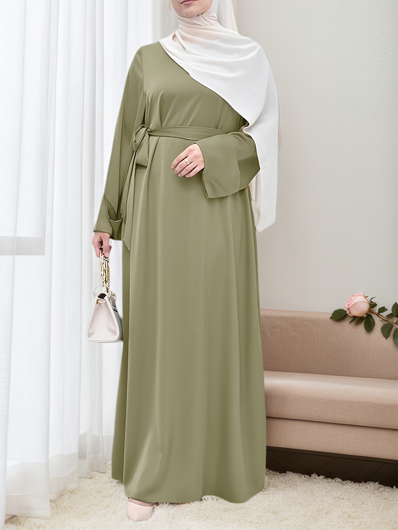 elegant womens loose abaya dress round neck straight sleeves - Temu  Mauritius