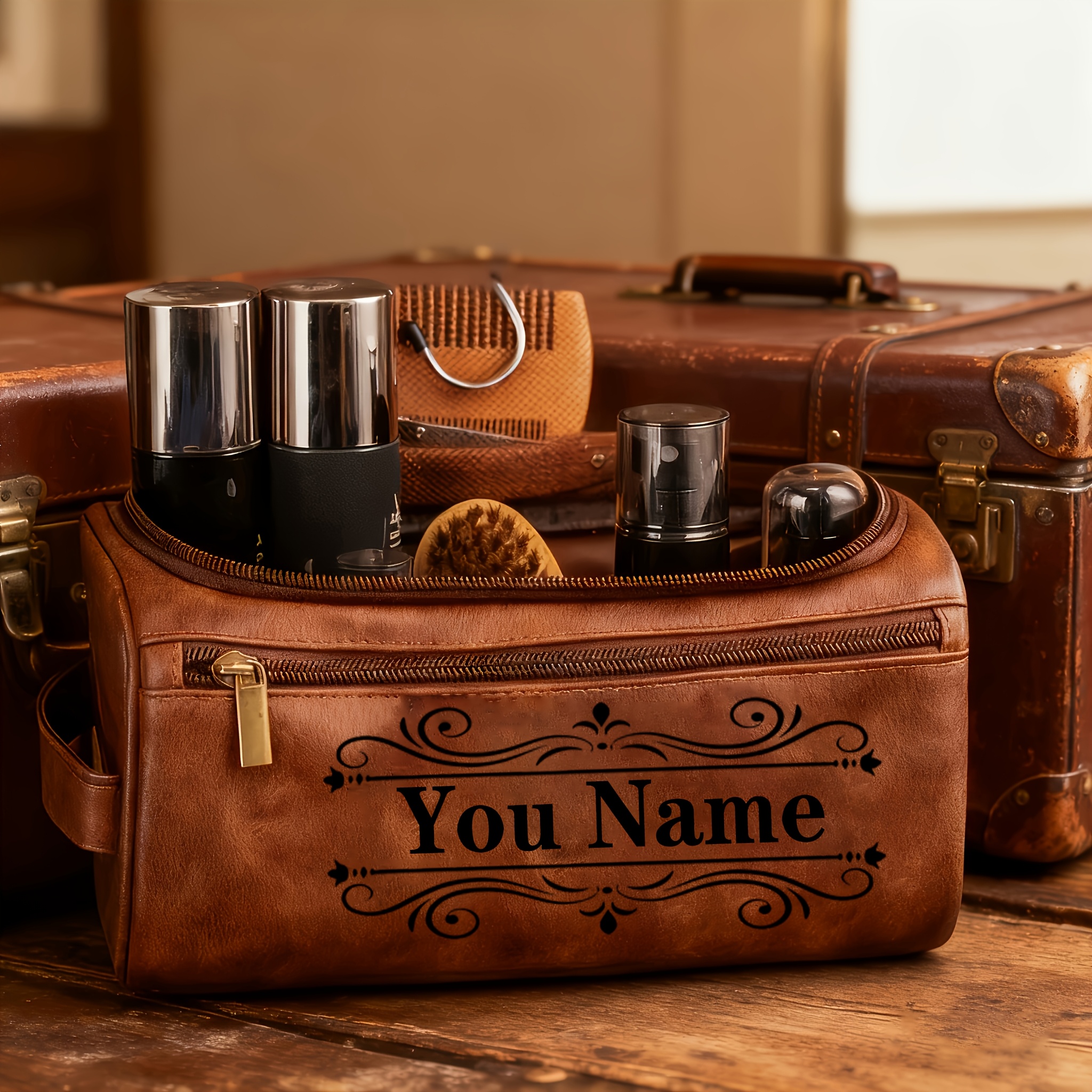 TEMU Personalized Custom Toiletry Bag For Men And Women- Custom Name Travel Organizer With Zipper Closure, Top Handle, Multiple Compartments,