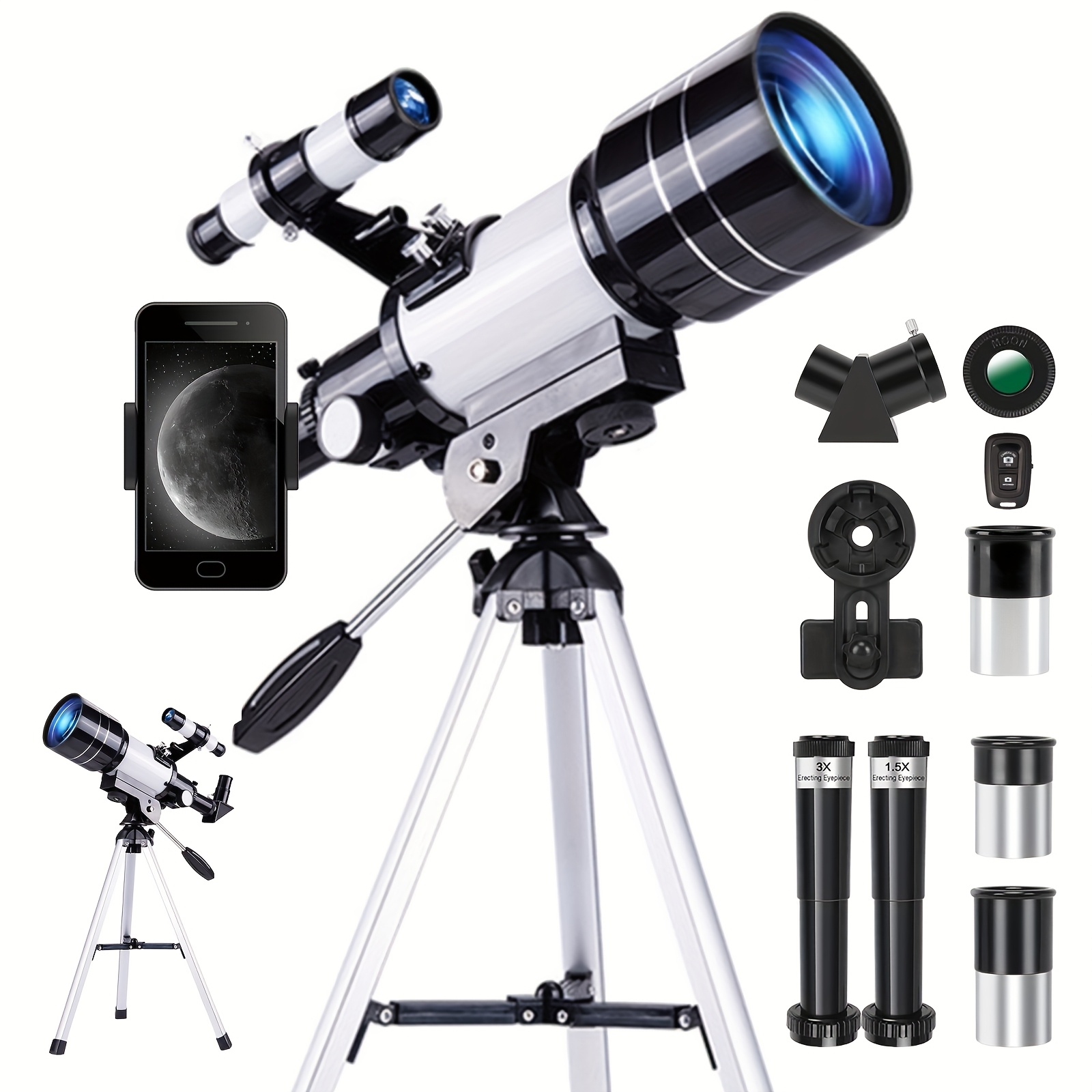 TEMU 150x Telescope, 70mm Aperture Telescope For Adults High Powered, Portable Astronomical Telescope With Tripod Phone Adaptere And Wireless Remote