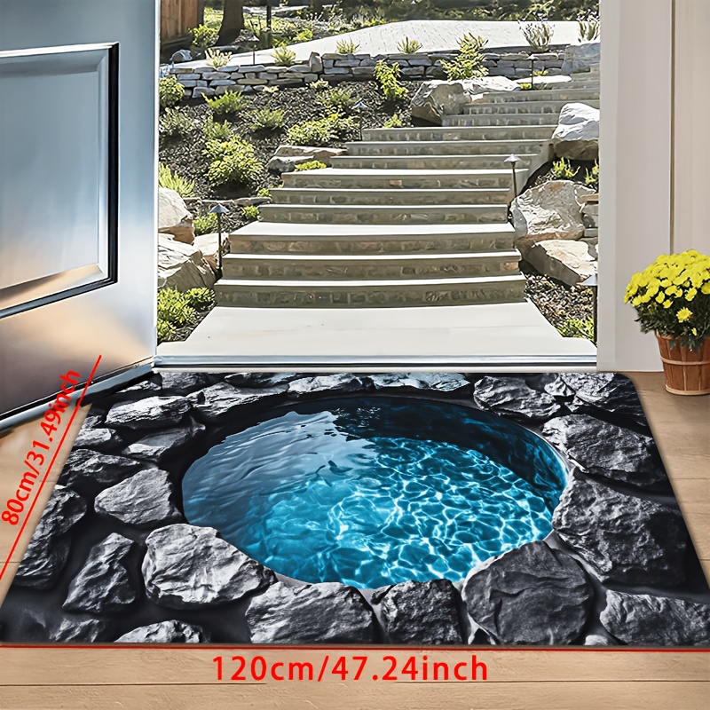 TEMU 2d Flat, 1pc Rock-surrounded Clear Water Pond Scene Doormat, Guests With Natural Scenery At The Entrance, Suitable For Doorways, Made Of Soft