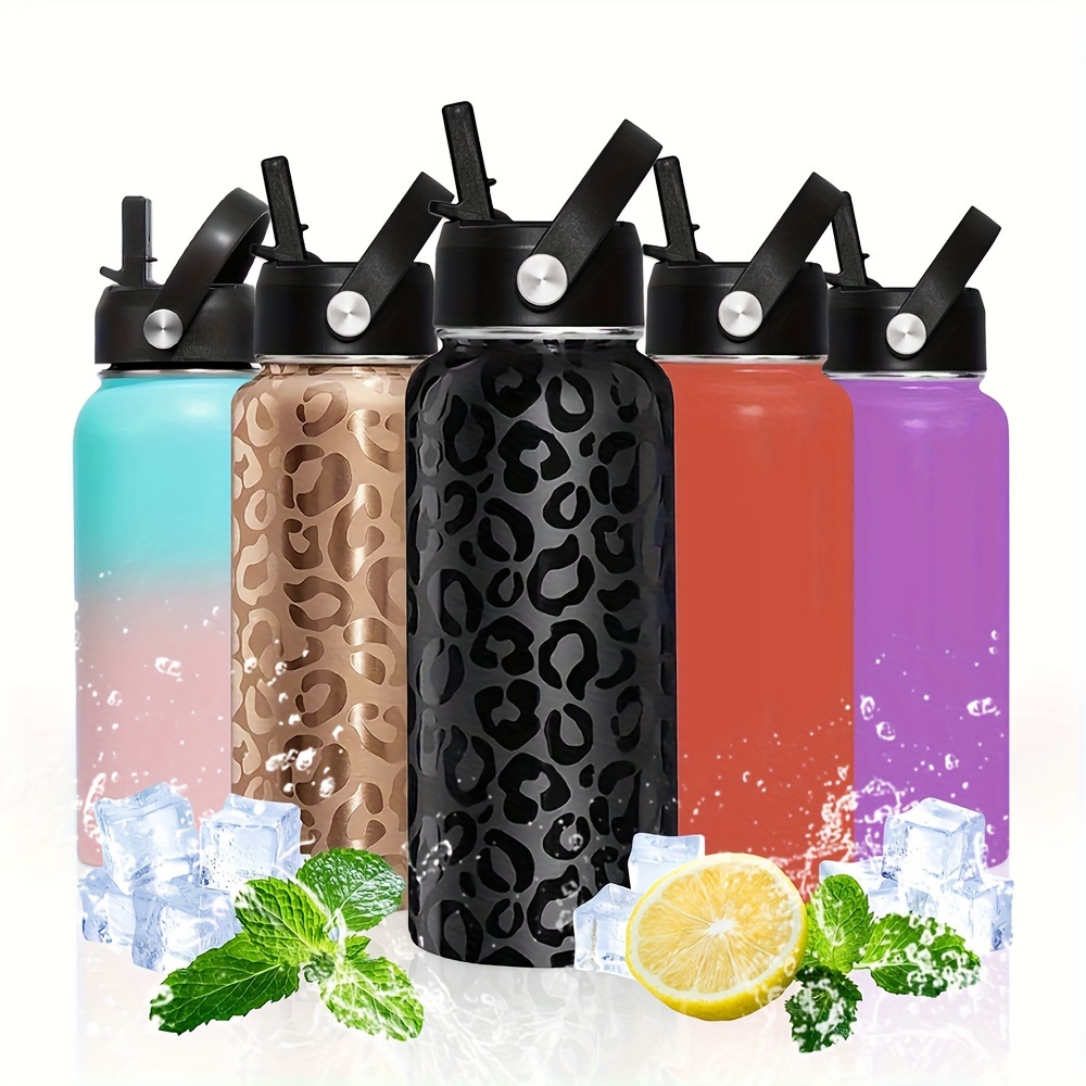 

1pc, 32oz Insulated Sports Water Bottle With Straw And Lid - Double Walled Vacuum Flask For Outdoor Activities And Travel