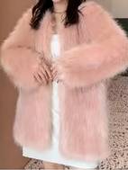 womens elegant fur lined winter size length silhouette with drop shoulder sleeves round neck solid for autumn ladies winter coats cold soft texture outerwear