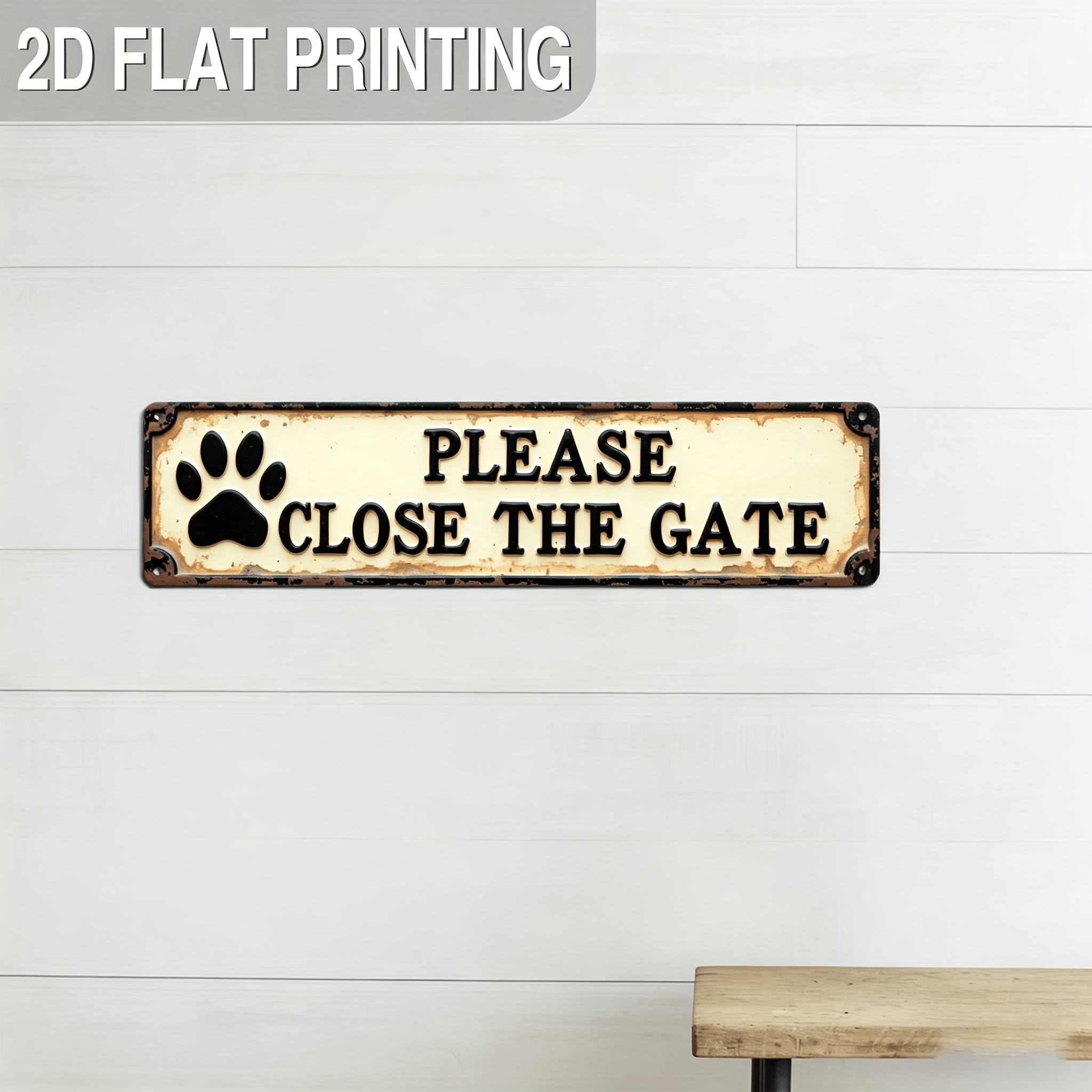 TEMU 2d Flat, 2d Flat G, 1 "please Close " Aluminum Sign With Dog - Old Farmhouse Wall Decor For Porch, Entryway, Garden - 3.9x15.7 Inches, No Power