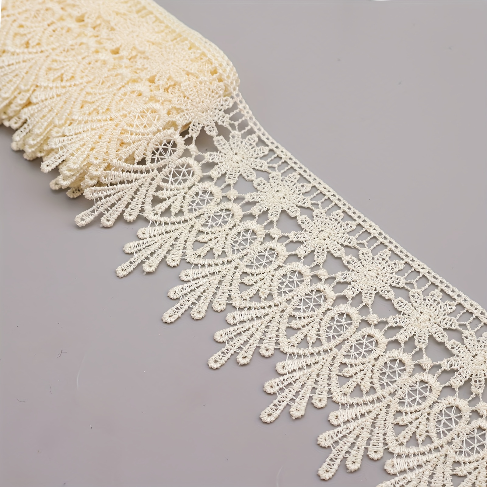 TEMU 5 Yards Of Wide Venice Floral Lace Trim For Sewing Crafts - In White, Red, Black, Beige, Maroon, Golden, Yellow, Gray, Navy Blue, Blue, Green,