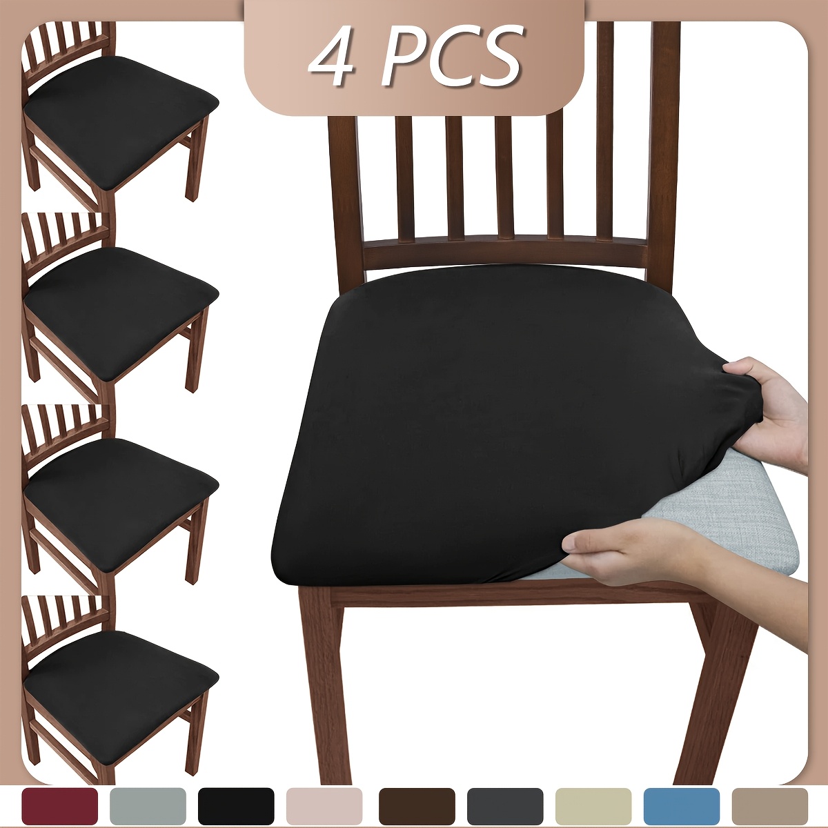 TEMU 1/4/6pcs Fiber Fabric Solid Color Elastic Stool Covers, Soft And Comfortable, Room Chair Covers Decoration 120gsm