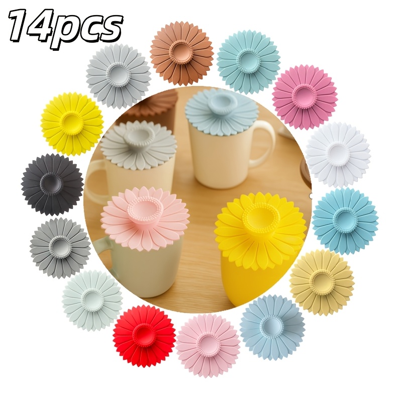 Image of 14pcs Flower Silicone Coasters, Reusable Silicone Lids For Different Cups Like Mugs And Coffee Cups, Anti-insect And -proof Insulated Coasters, Healthy Tableware, Mother's Day Halloween Christmas Gift