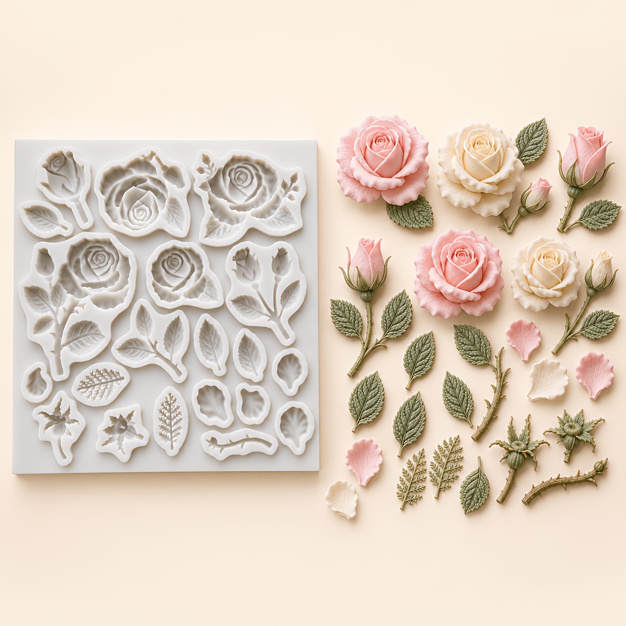 TEMU Multi Cavity Petal Silicone Resin Molds, Craft Tools, Foliage Figurine Mould, For Resin Jewelry Accessory Craft, Suitable For Crystal Epoxy