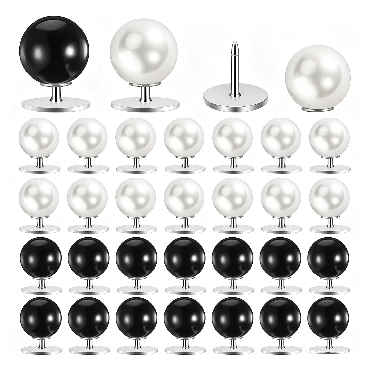 TEMU 30pcs 10mm Black And White Pearl No-sew Buttons, Reusable, Unisex, Suitable For Shirts And Dresses