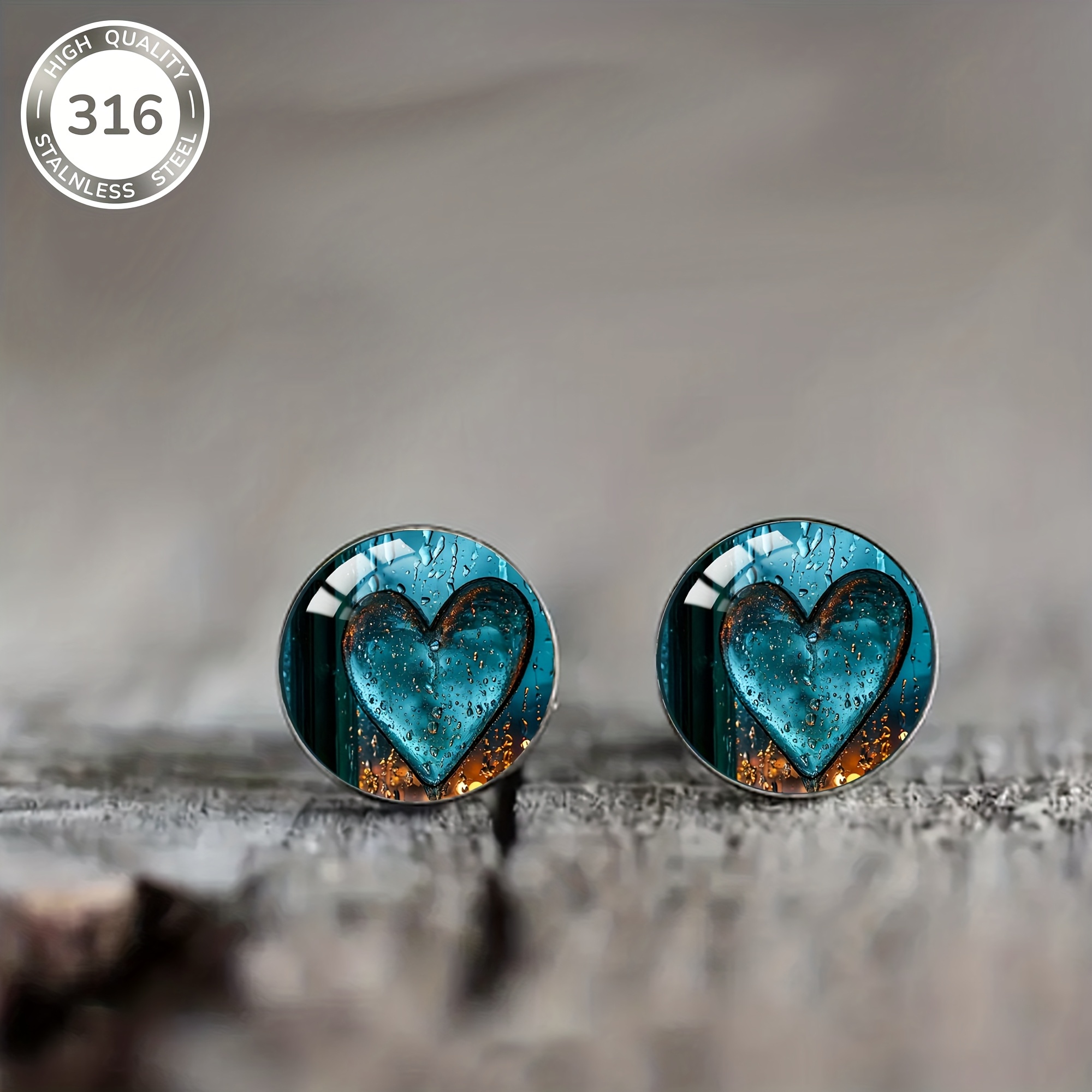 1 Pair Dark Blue Water Drop Heart Pattern Steel Stud Earrings, Minimalist Style Jewelry For Men And Women Daily Party Wear Valentine's Day Gift