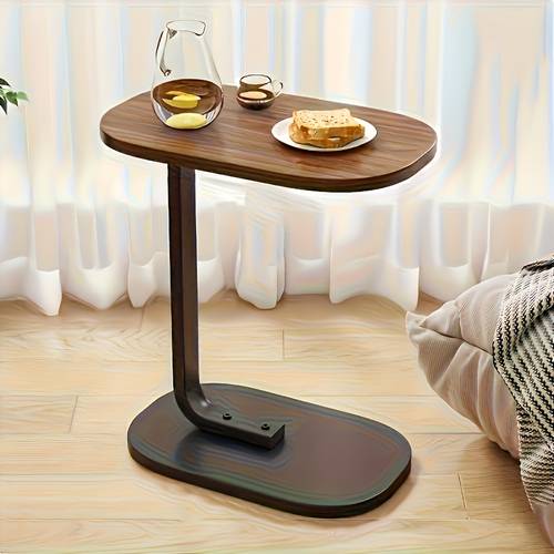modern c shaped sofa side table coffee table durable wood and iron structure walnut oak black white sturdy frame suitable for living room bedroom and patio decoration