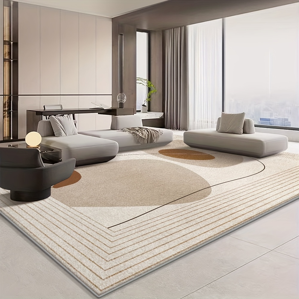 Velvet Area Rug - Soft, Machine Washable | Suitable for Living Room, Bedroom, Office Decor - Beige Geometric Pattern Design, Lightweight Home Carpet, Multiple Sizes Available