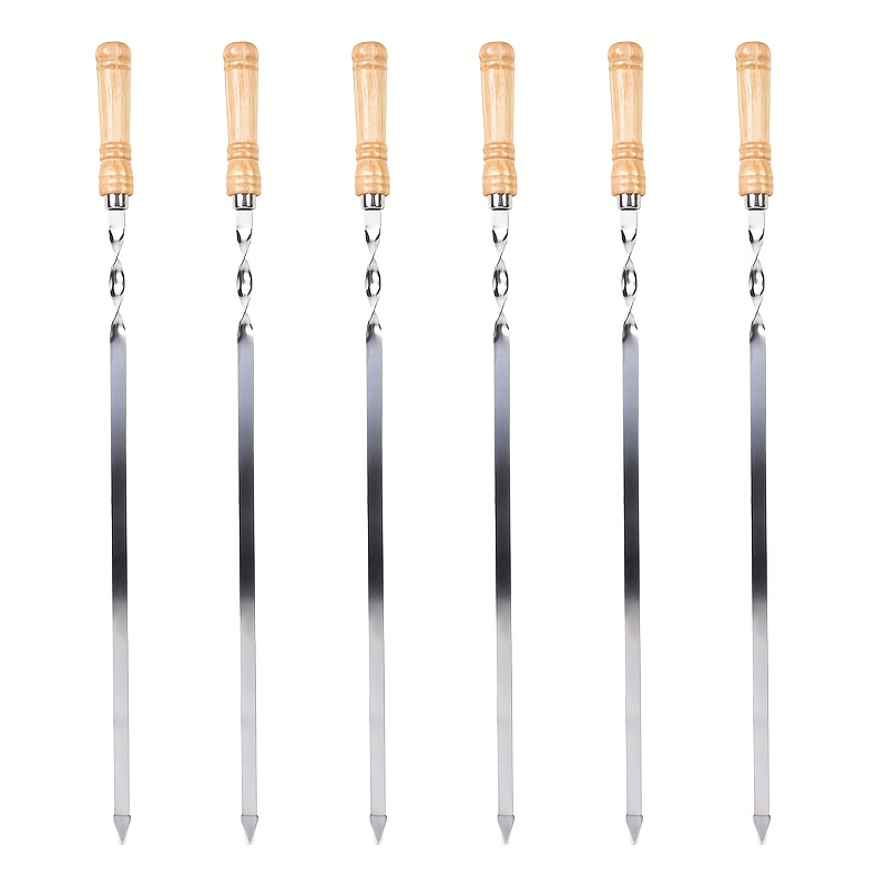 E-shop 6 Stücke Hochwertige Grillspieße mit rutschfestem Griff – Extra lange, dicke Metall-Spieße für BBQ, Ofen, Camping & Partys – Ideal für