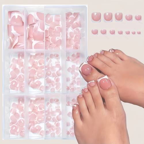 288pcs short square press on toenails pink french tip soft gel nail tips used as false nails for diy simple and versatile style in 15 sizes suitable for women