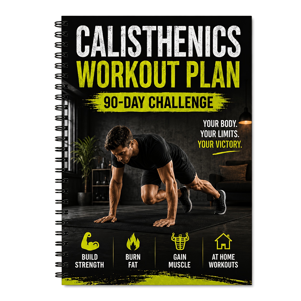 TEMU Carnet de journal d'entraînement au poids du corps A5 - Journal de fitness à spirale de 80 pages adapté aux pompes, tractions et exercices de