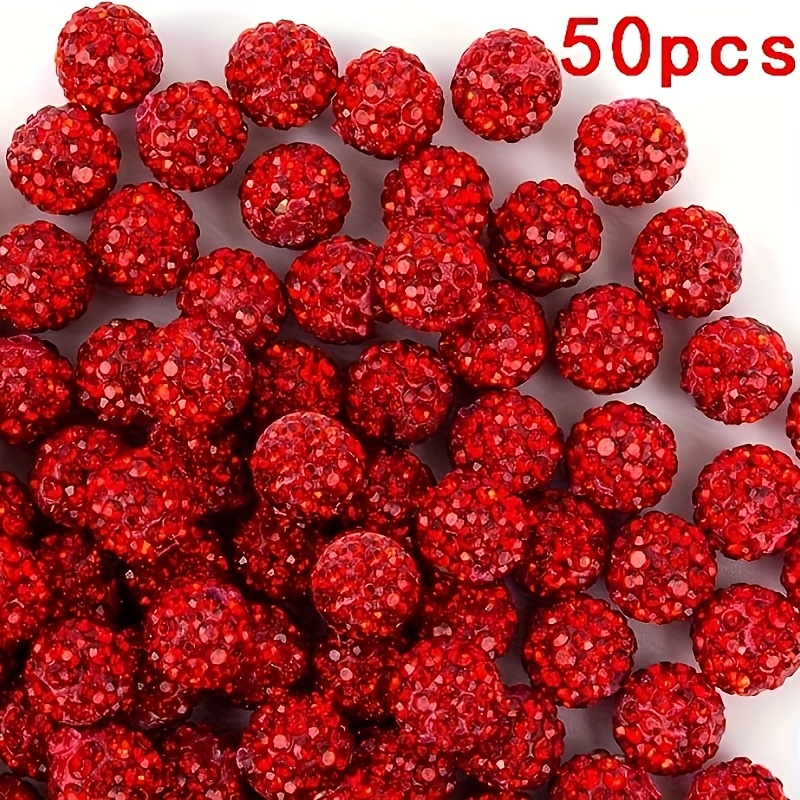 Image of 50pcs 10mm Sparkling Red Clay Rhinestone Beads - For Jewelry Making, Diy Crafts, Bracelets, Necklaces, Earrings & Holiday Decorations, Handmade Accessories, Vibrant Bead Design