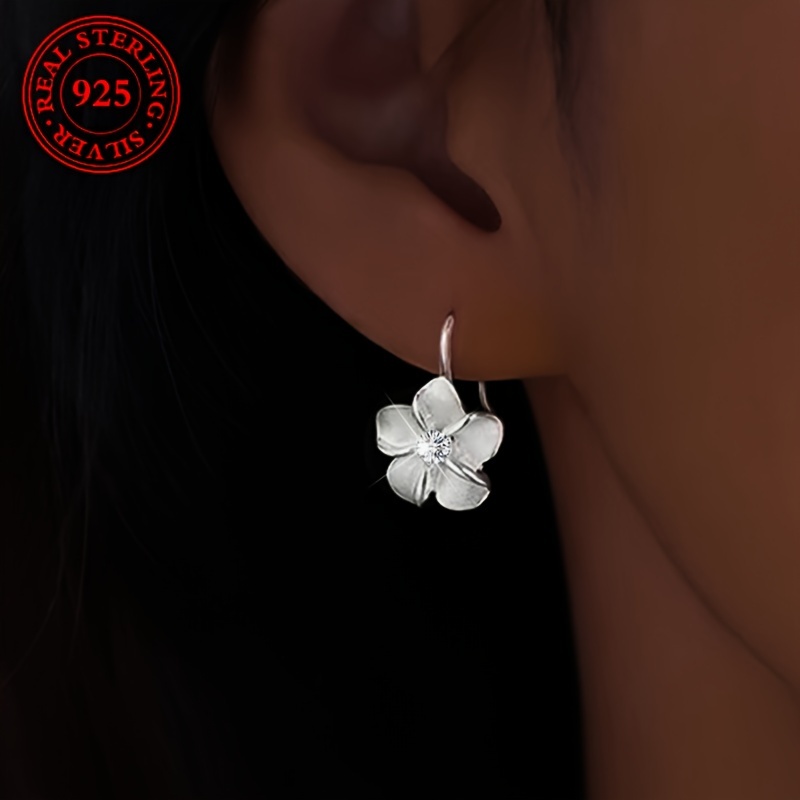 

Sterling 925 Silver Hypoallergenic Ear Jewelry Exquisite Flower Design Dangle Earrings Delicate Female Gift