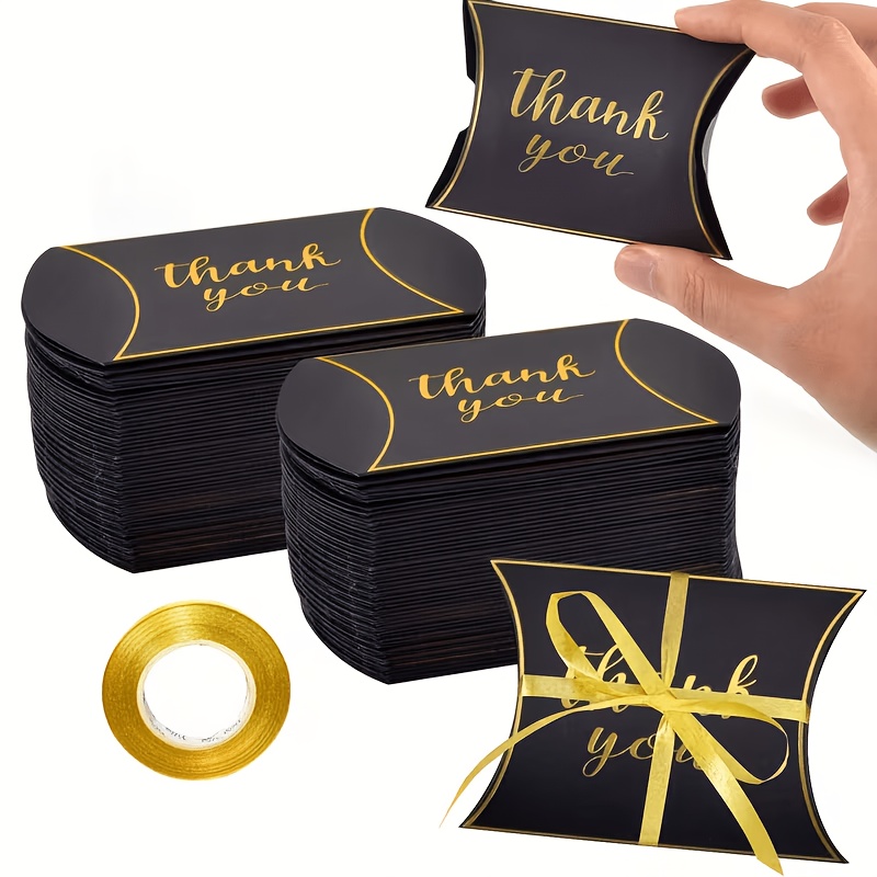TEMU Gift For Her/him 50pcs Black Paper Pillow Box Candy Gift Box Set With Suitable For Wedding Gifts, Teenager Gifts, Party, Birthday, Graduation,
